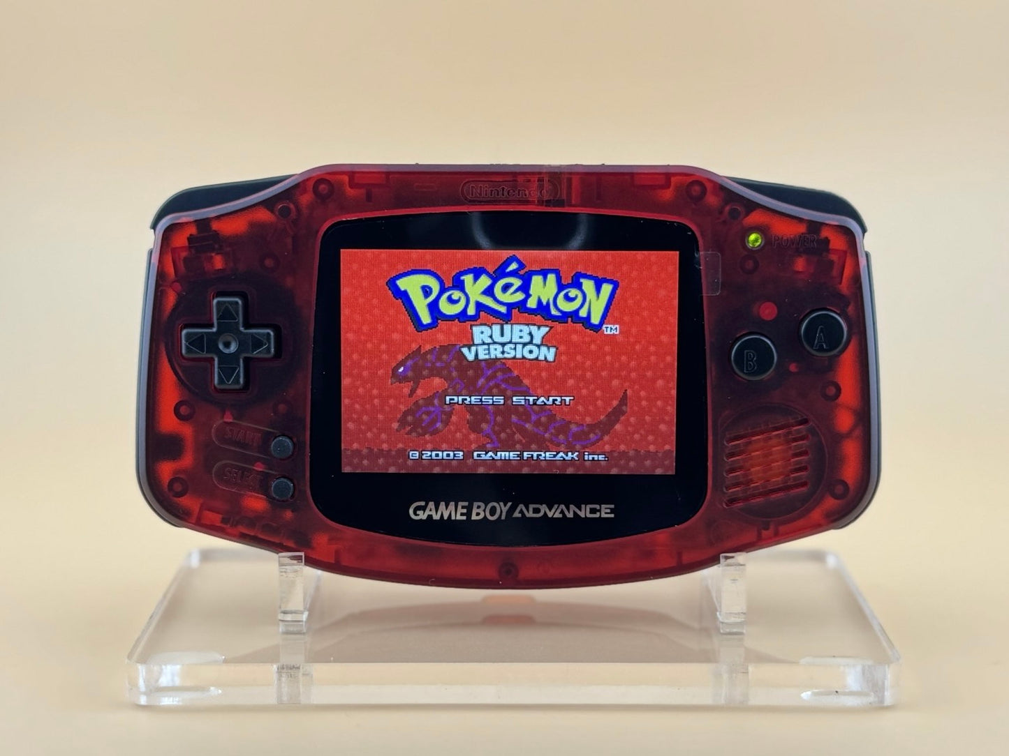 Custom Game Boy Advance with IPS backlit screen and Ruby shell by Circuit Rebel