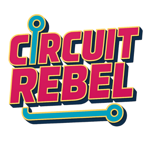 Logo with 'Circuit Rebel' text in bold, colorful letters on a white background