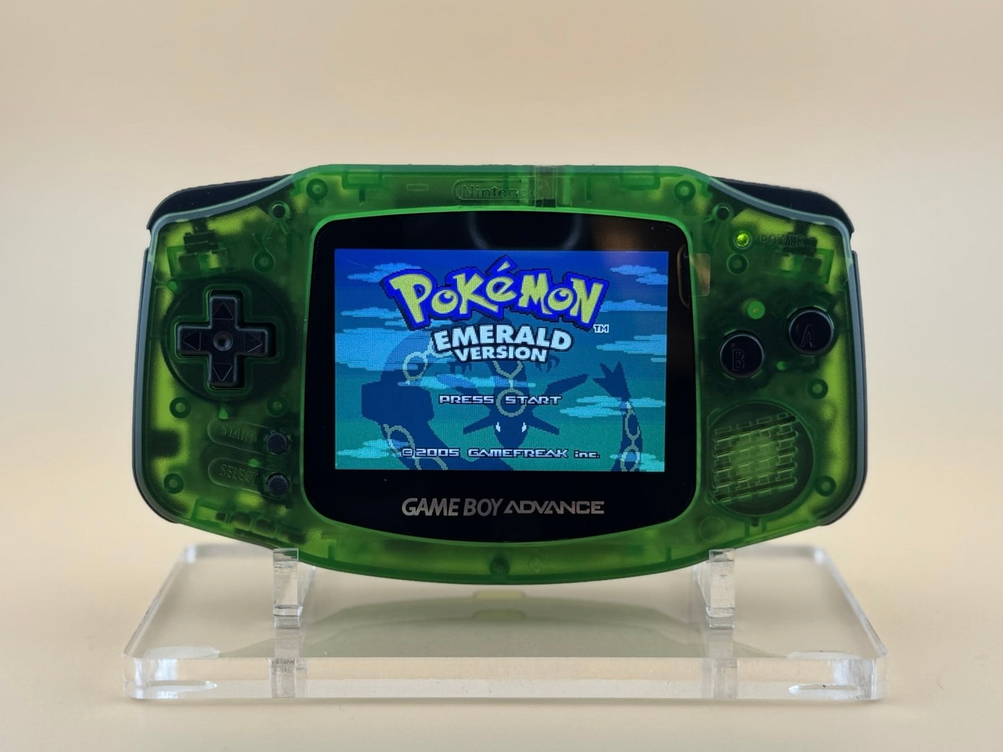 Custom Game Boy Advance with IPS backlit screen and Emerald shell by Circuit Rebel