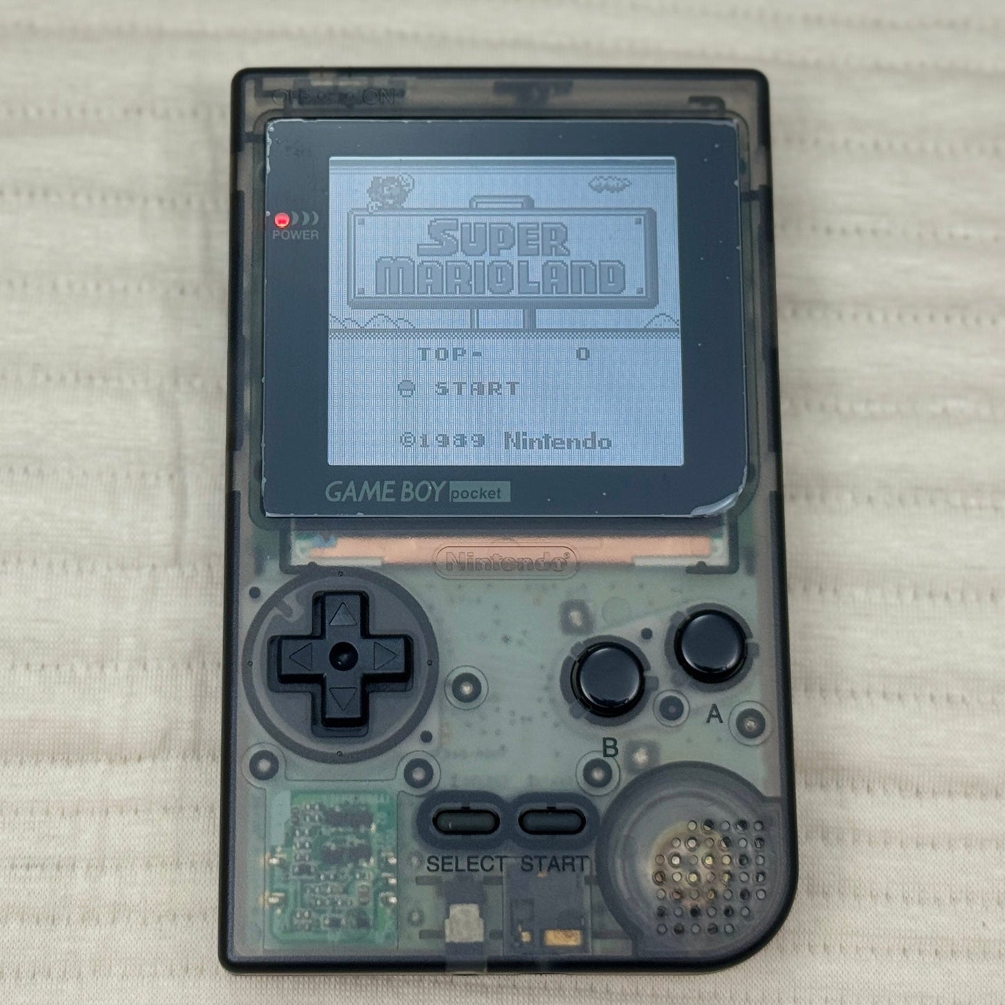 Game Boy Pocket with FunnyPlaying IPS display and clear black shell by Circuit Rebel