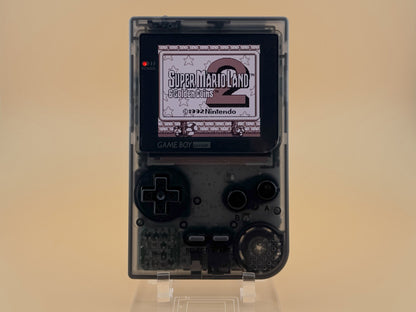 Game Boy Pocket with FunnyPlaying IPS display and clear black shell by Circuit Rebel