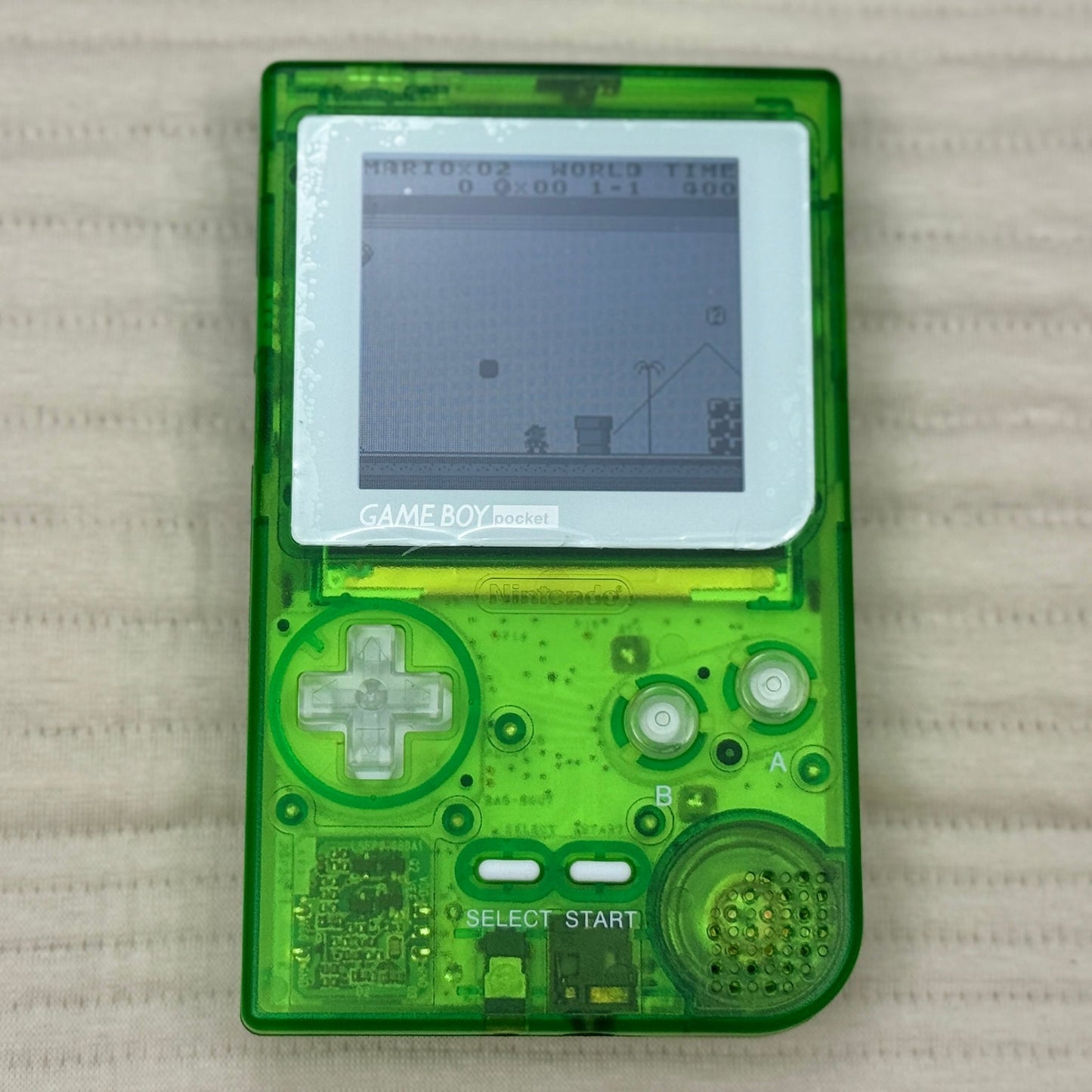 Game Boy Pocket with FunnyPlaying IPS display and green shell by Circuit Rebel