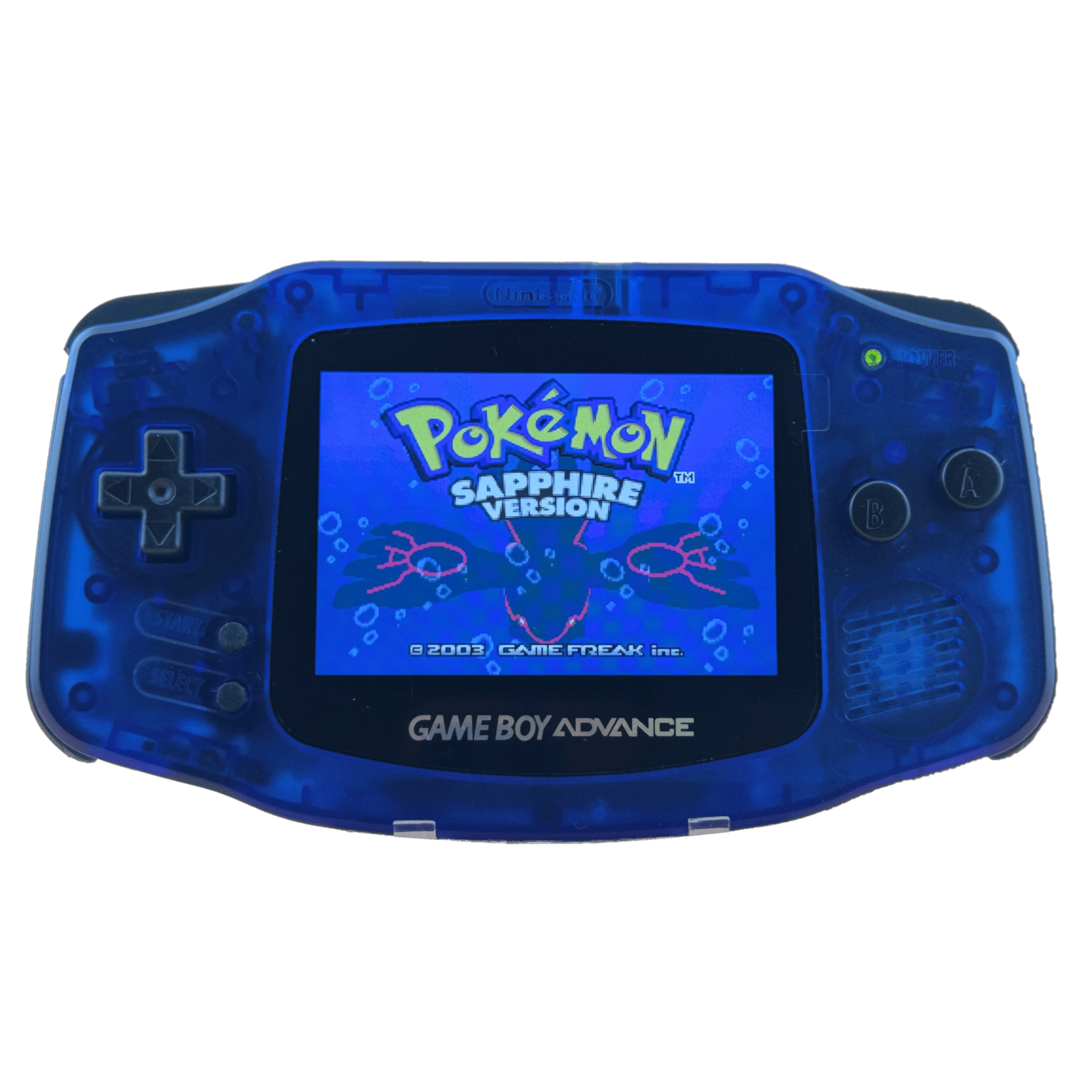 Custom Game Boy Advance with IPS backlit screen and Sapphire shell by Circuit Rebel