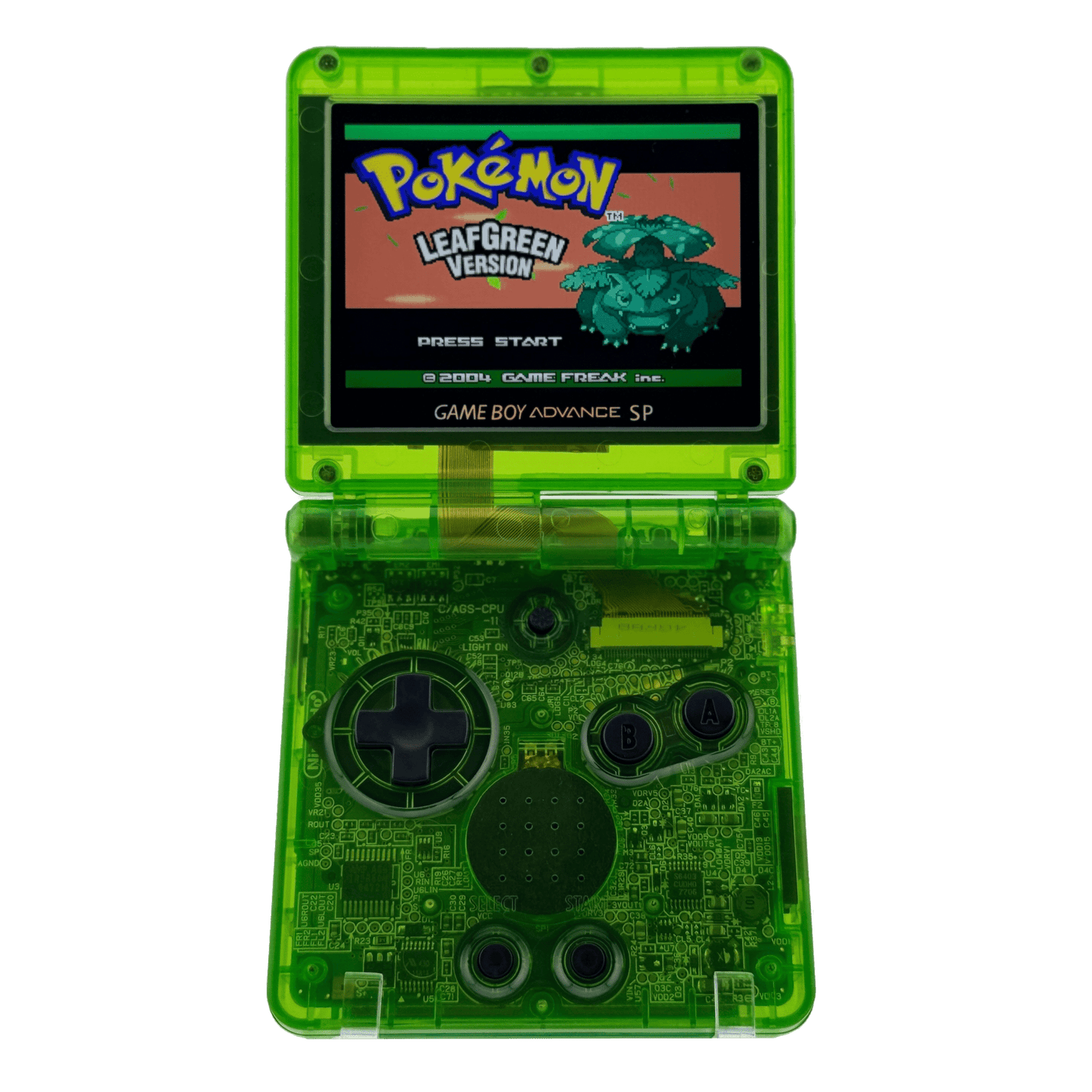 Custom Game Boy Advance SP with IPS backlit screen and Green shell by Circuit Rebel