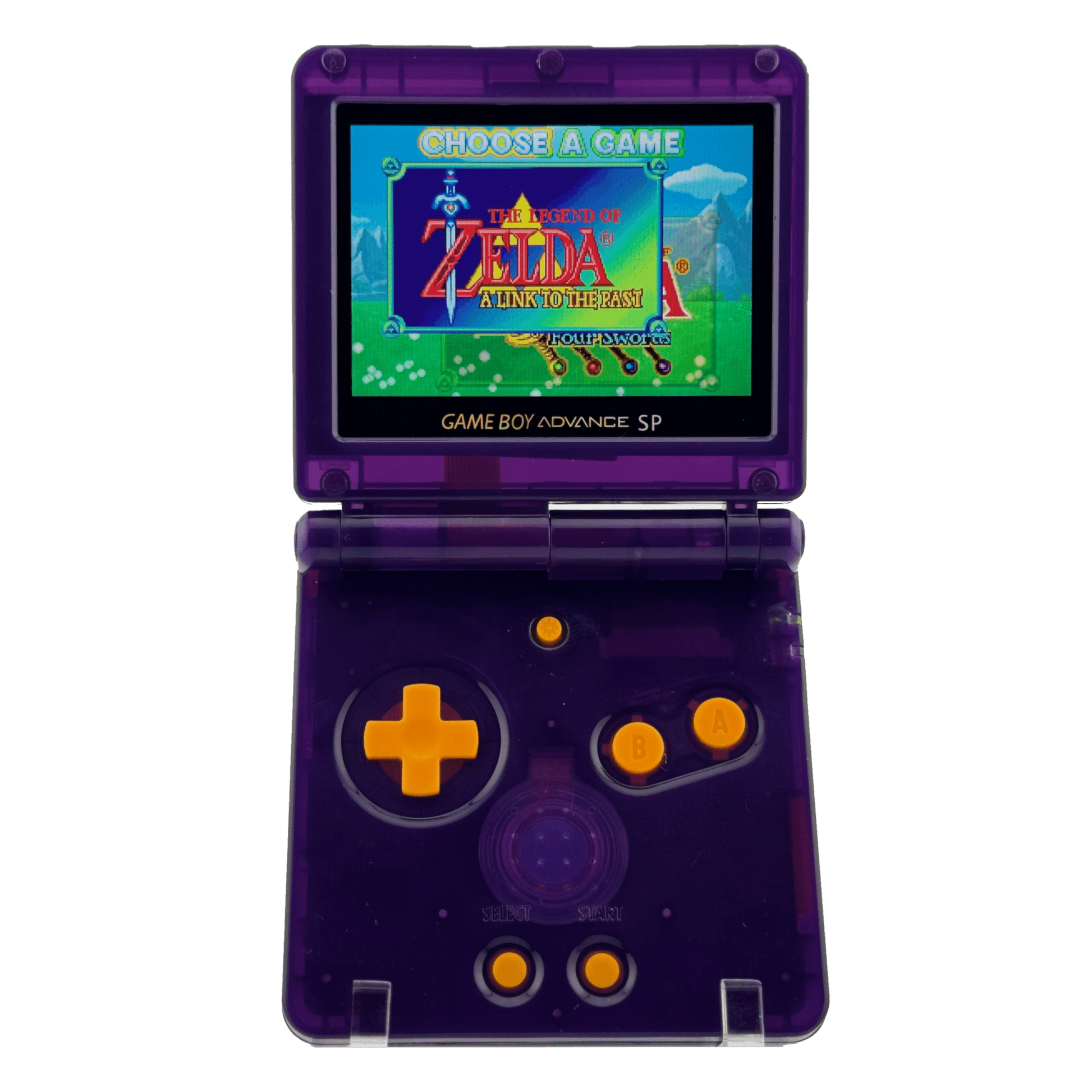 Custom Game Boy Advance SP with IPS backlit screen and Purple shell by Circuit Rebel