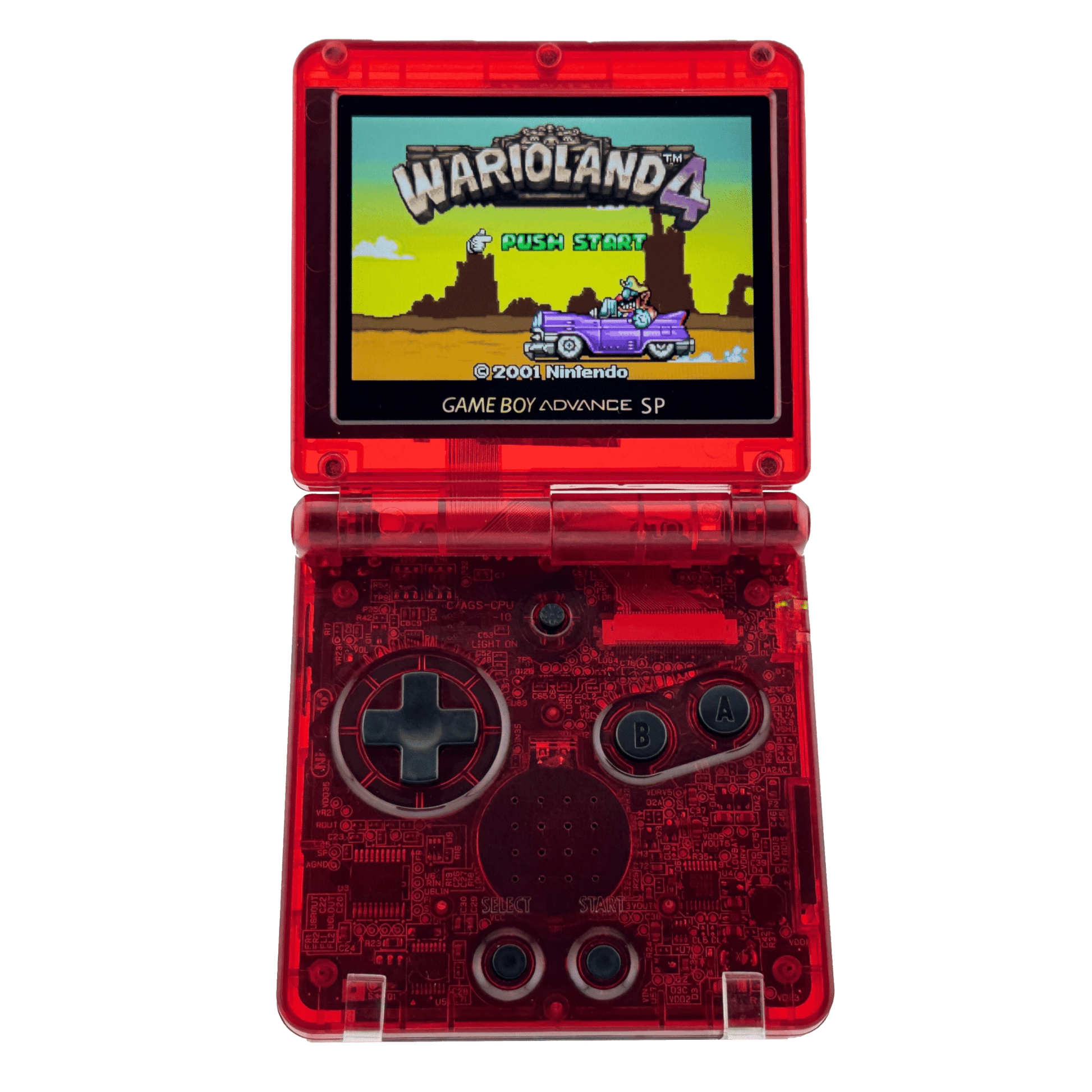 Custom Game Boy Advance SP with IPS backlit screen and Red shell by Circuit Rebel